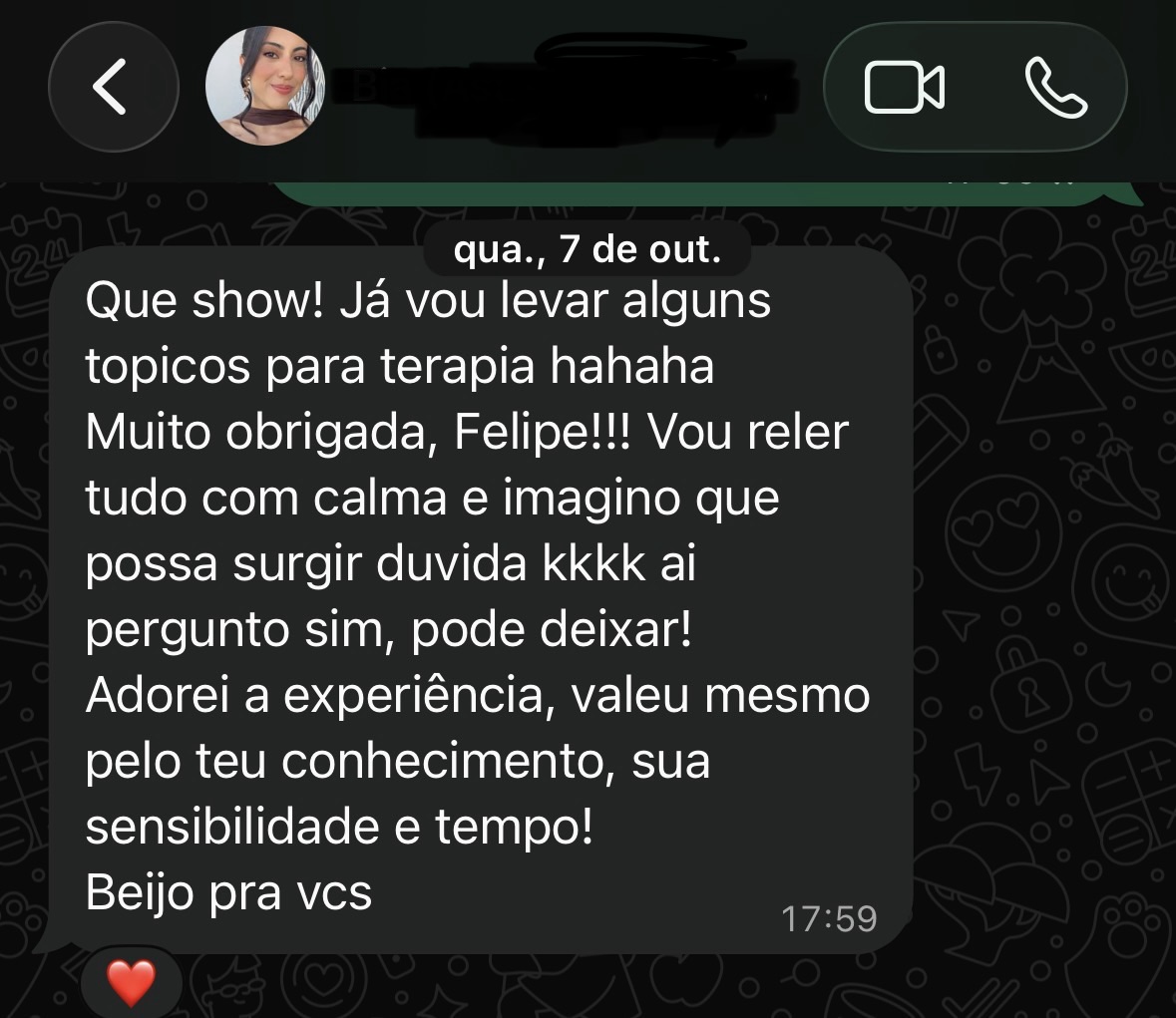 Captura do depoimento de Cliente da Imersão Astral